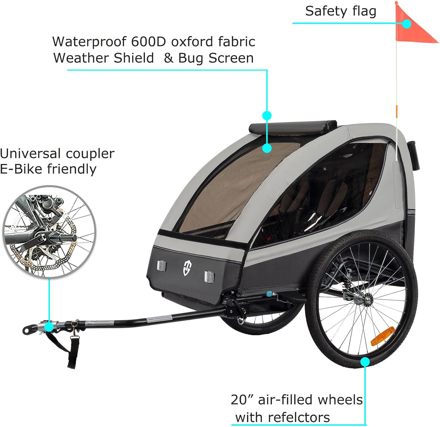 Thumbnail 3 de Tiggo VS 2-in-1 Fahrradanhänger & Buggy-Set (360° drehbar, Federung) für 1–2 Kinder bis max. 40 kg