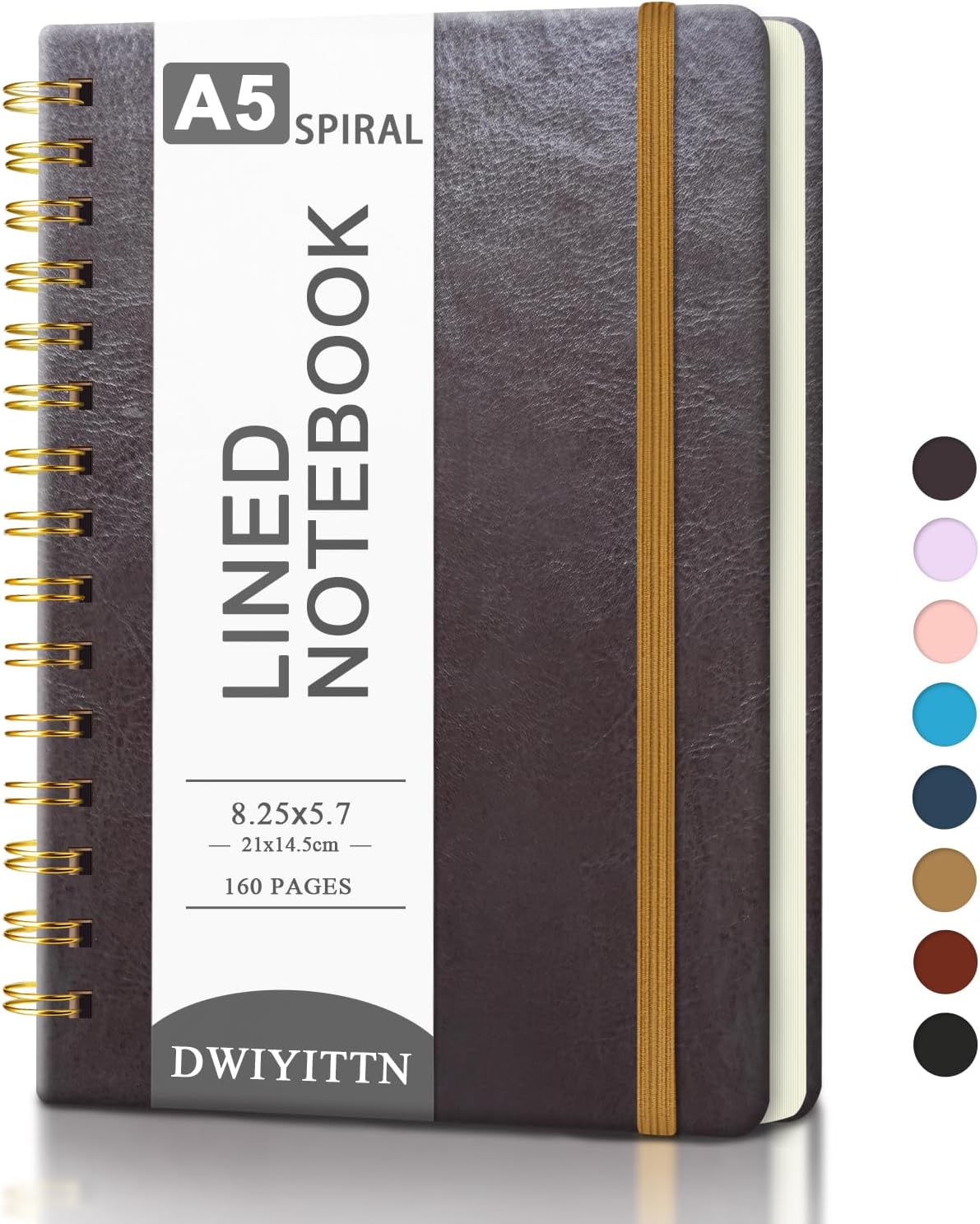Detalle de DWIYITTN A5 Spiral Notebook, 160 Lined Pages, Dark Brown Hardcover
