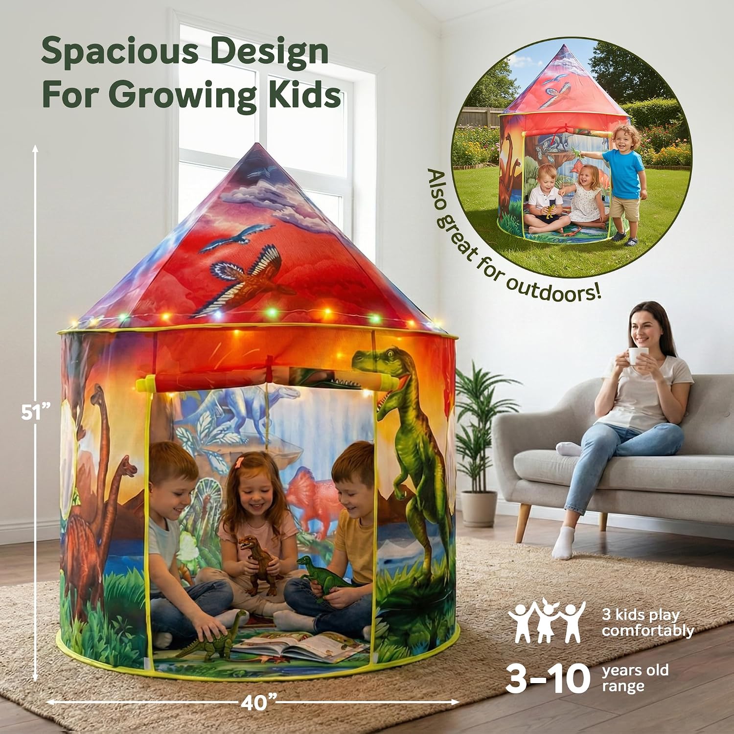 Detalle de Kids dinosaur tent with 6 roar sounds