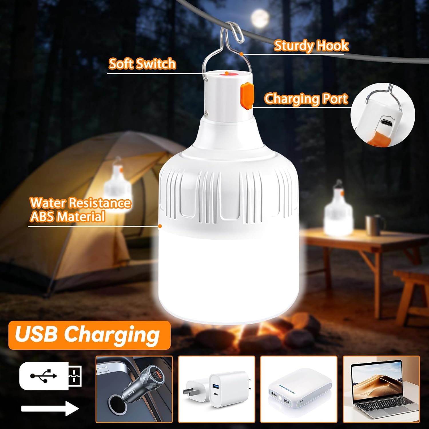Detalle de BoloShine 2 Piezas Lámpara de Camping Recargable LED 500 lm con 3 Modos e Impermeable IPX4