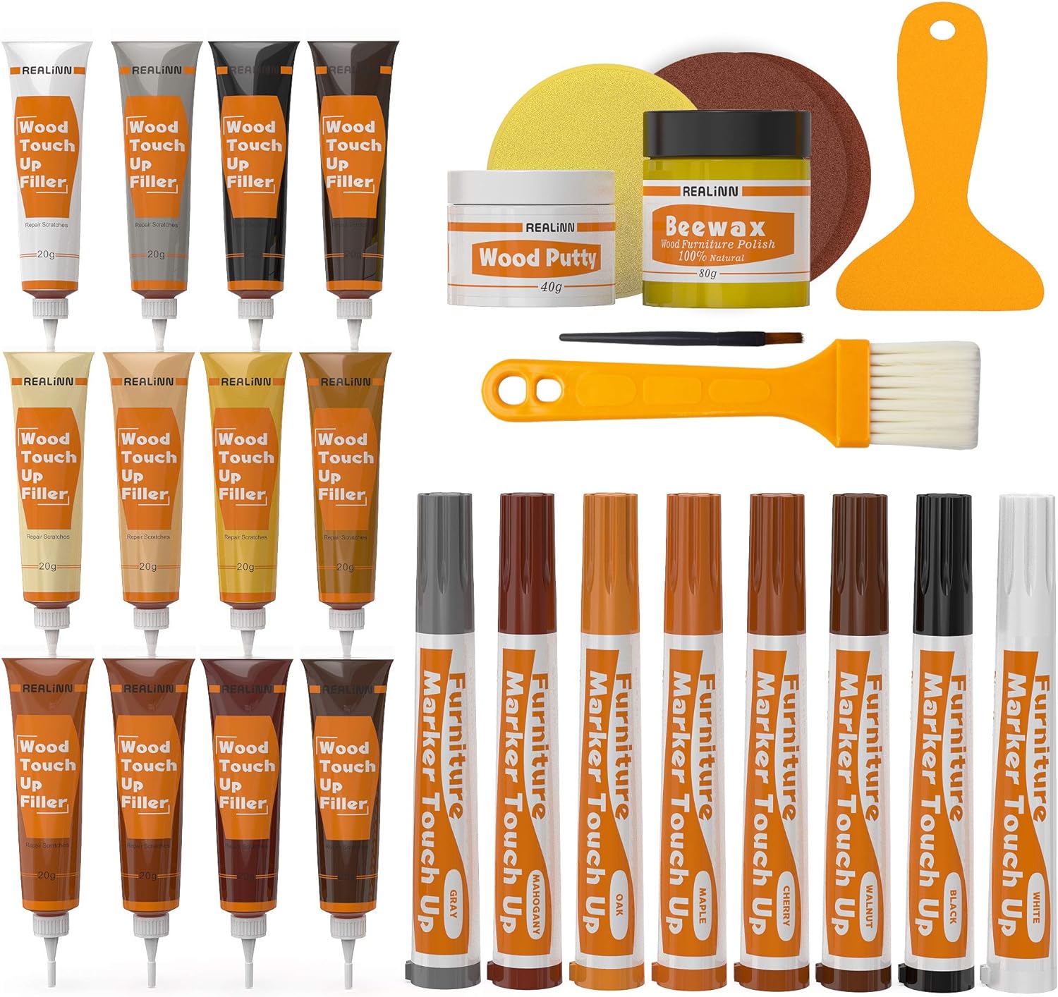 Imagen de REALINN Wood Furniture Repair Kit — 28-Piece Set with Touch Up Markers, Fillers, Wood Putty, and More en OfertitasTOP