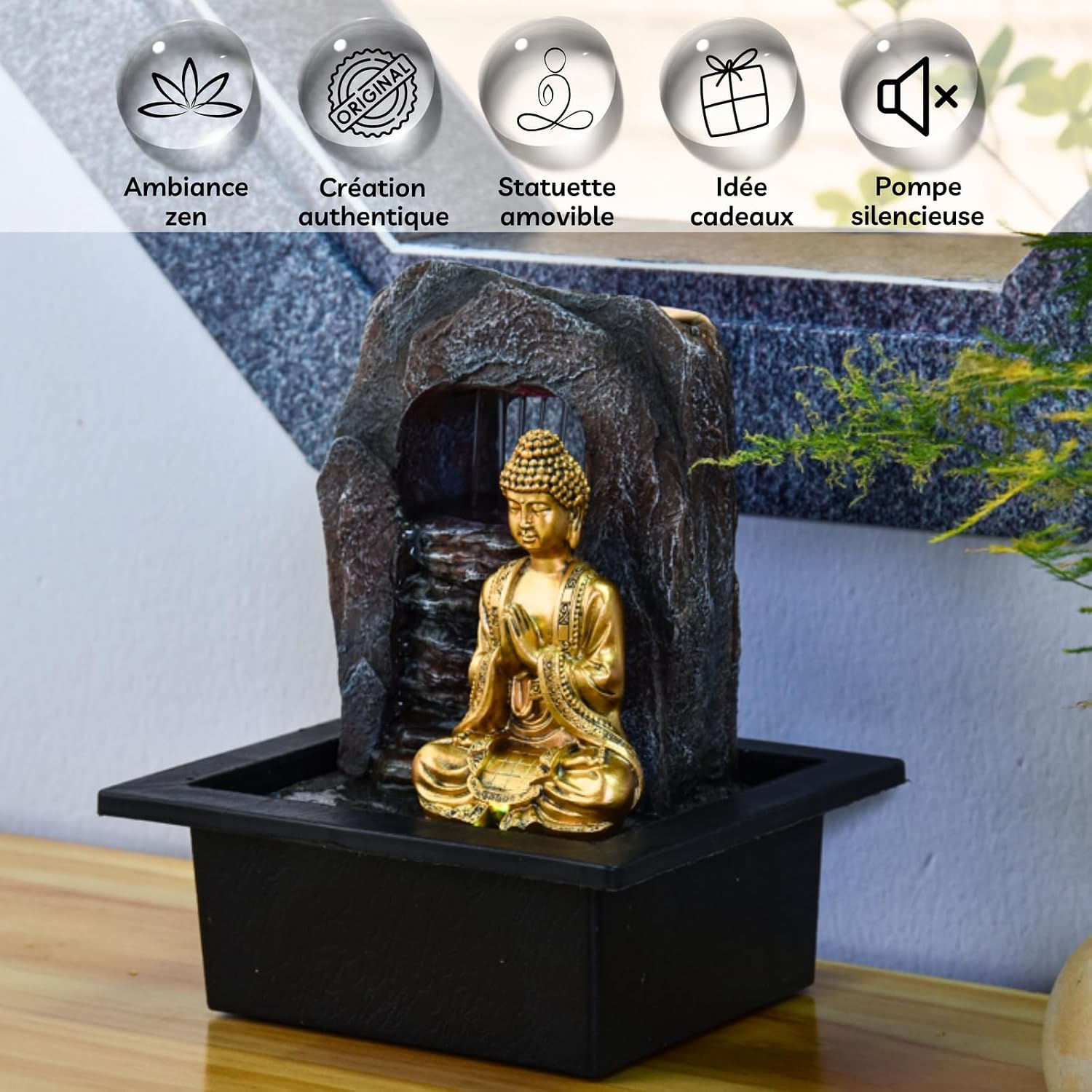 Thumbnail 2 de Zen'Light Fontaine Zen Dao – fontanna pokojowa z LED, brązowa, z żywicy
