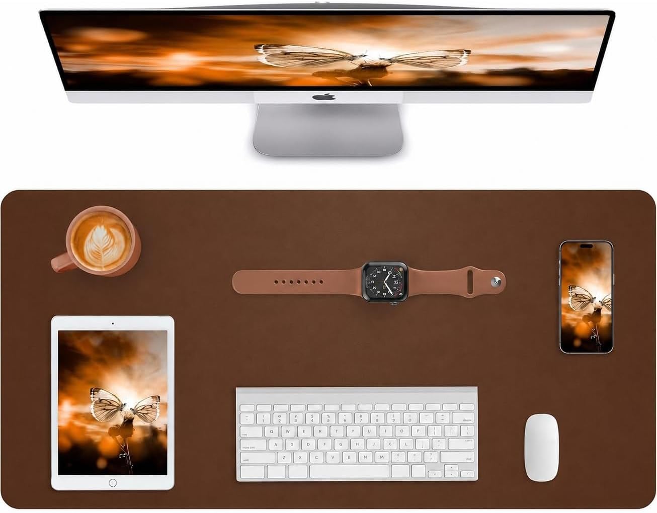 Detalle de AFIING D-2313-Brown Desk Mat, 23.6" x 13" Brown PU Leather Protector