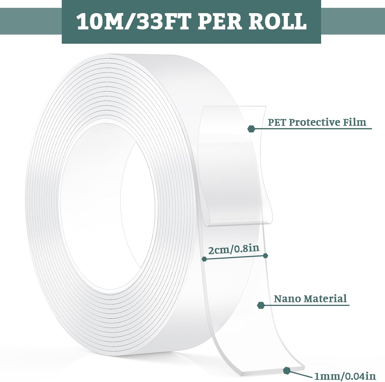 Detalle de Mokani 2 Rollen doppelseitiges Klebeband extra stark (Nano, transparent) – bis 20 m für Teppich, Küche & Deko