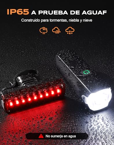 Detalle de CIRYCASE 1200 Lúmenes: Luz delantera y trasera para bici con haz ancho y 3+5 modos
