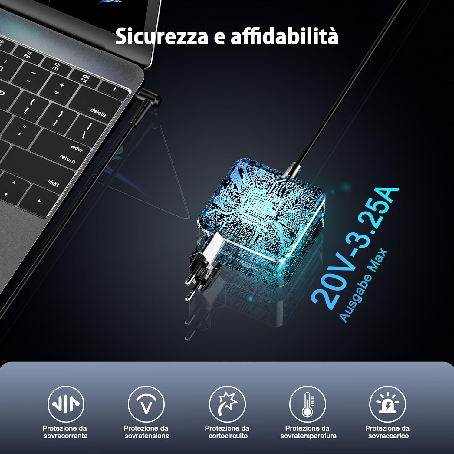 Detalle de Caricatore da 65W per Lenovo IdeaPad 3 con connettore 4.0x1.7mm