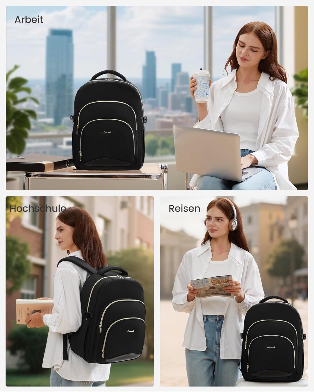 Thumbnail 5 de LOVEVOOK Damen-Rucksack für 15,6" Laptop – wasserdichter Schulrucksack für Teenager, Uni & Büro