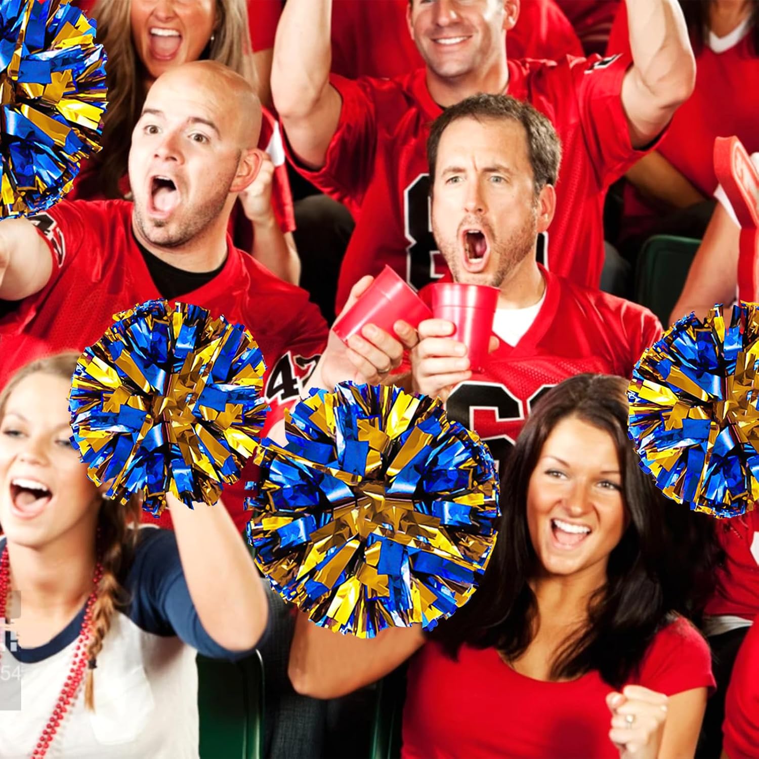 Detalle de CREATIEE-PRO Cheer Pom Poms, 4-Piece Metallic Blue and Gold Set