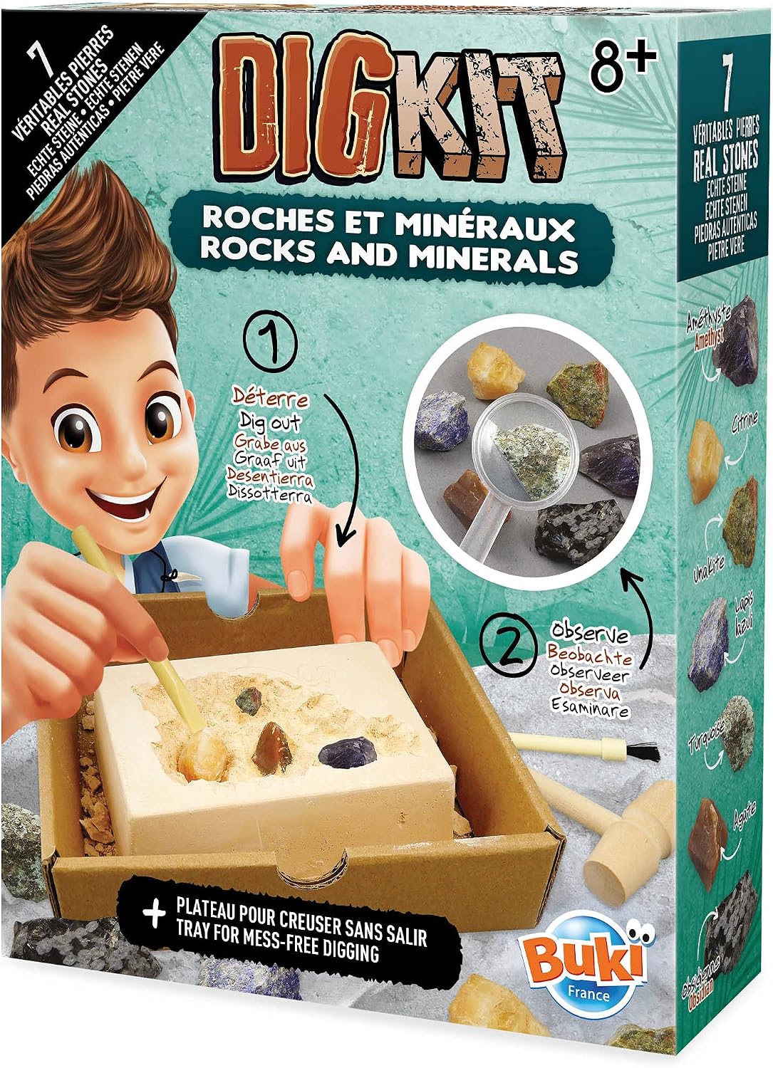 Detalle de Buki Dig Kit Rocce e minerali, 440 – Esplora pietre da collezione con strumenti e lente
