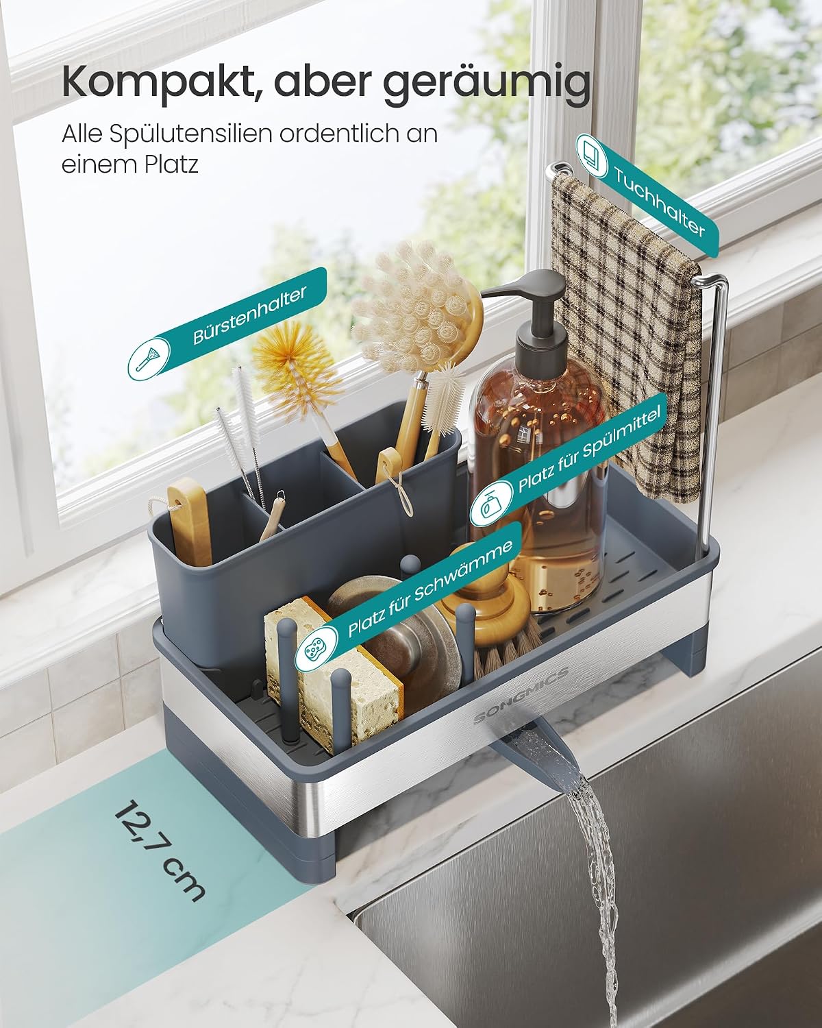 Thumbnail 3 de SONGMICS Spülbecken-Organizer mit Schwammhalter, Edelstahl – KCS555GN01
