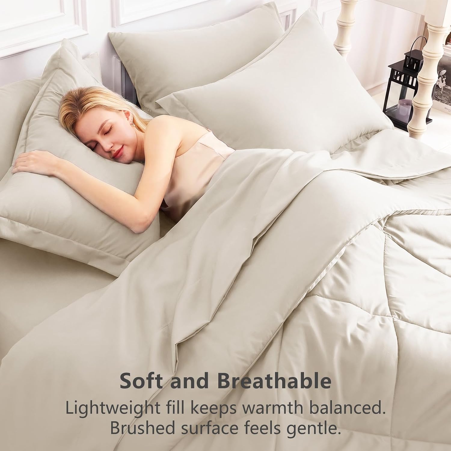 Thumbnail 3 de CozyLux King Size Beige 7-Piece Bed in a Bag Comforter Set