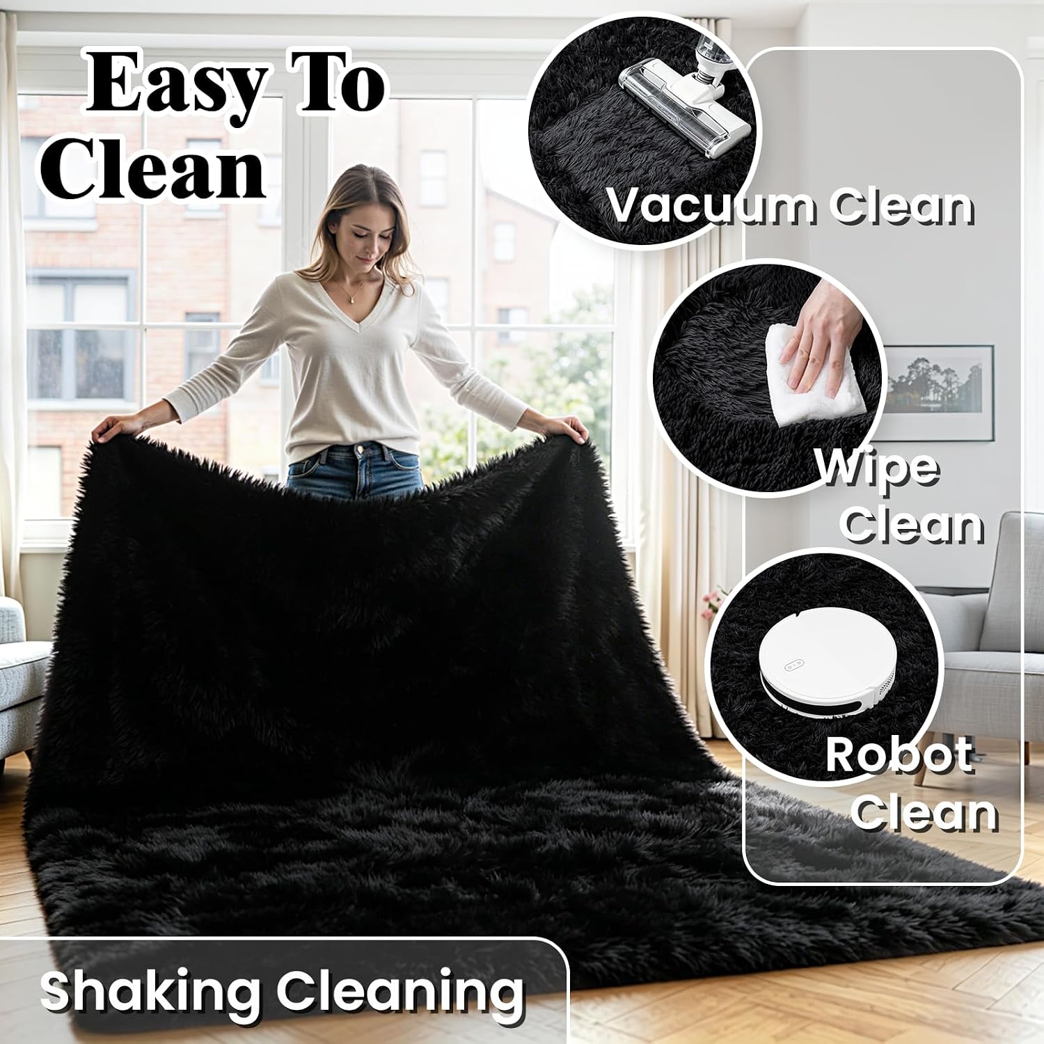 Detalle 2 de 8x10 Ultra-Soft Black Fluffy Area Rug for Living Room