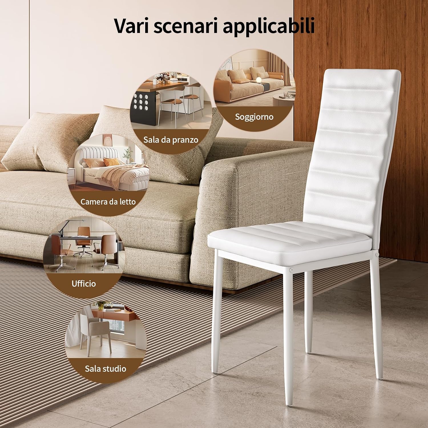 Thumbnail 6 de Bealife eetkamerstoelen van kunstleer, set van 6, wit met hoge rugleuning