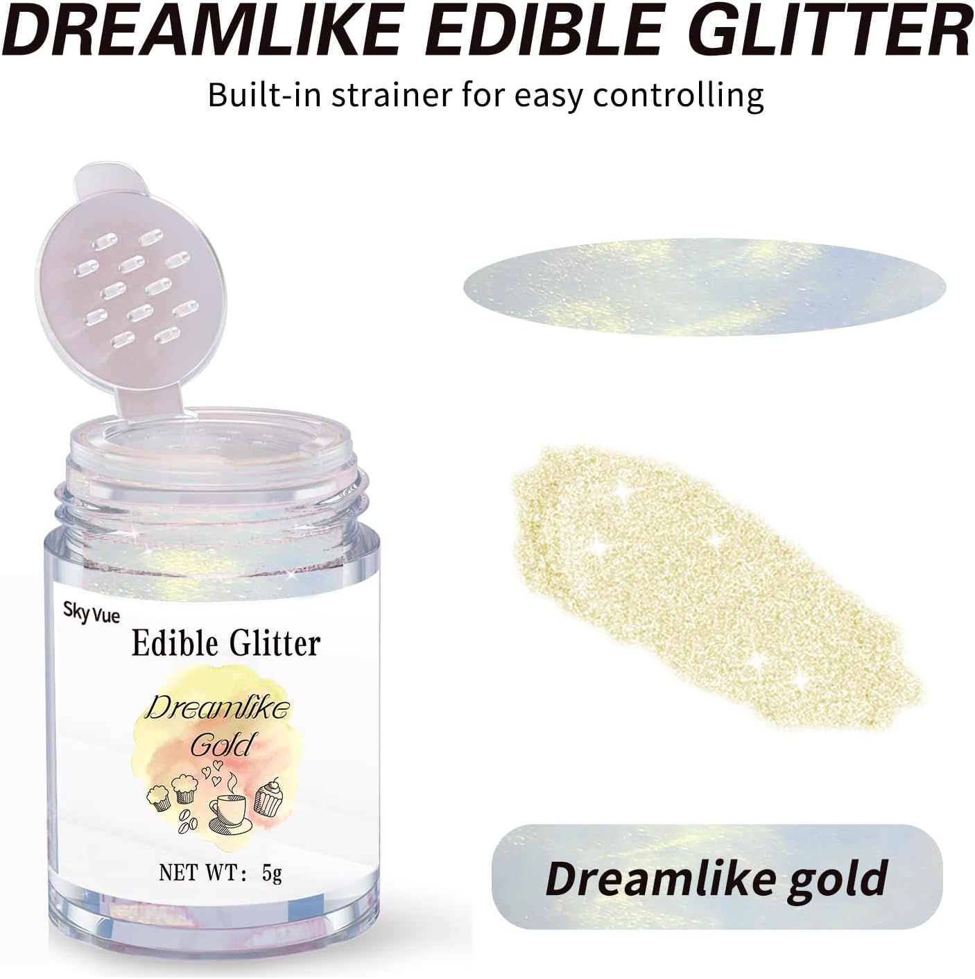 Thumbnail 3 de SkyVue Edible Glitter Shimmer, 5 x 5 g Rainbow Luster Dust