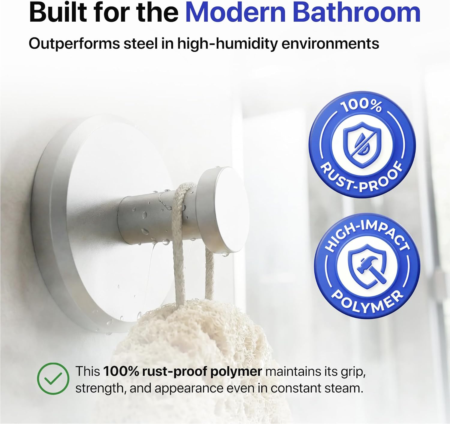 Detalle de HOME SO 2-Pack Suction Cup Hooks for Shower & Bathroom – Nickel Finish