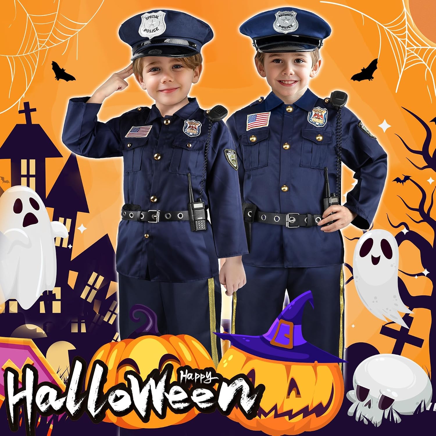 Detalle 2 de Joycover Kids’ Police Costume Set with Polyester Uniform and Role-Play Accessories