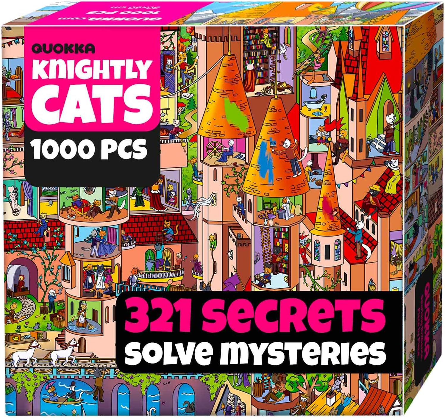 Detalle de QUOKKA 1000 Piece Knightly Cats Puzzle for Adults: A Whimsical Medieval Noir of Feline Castles