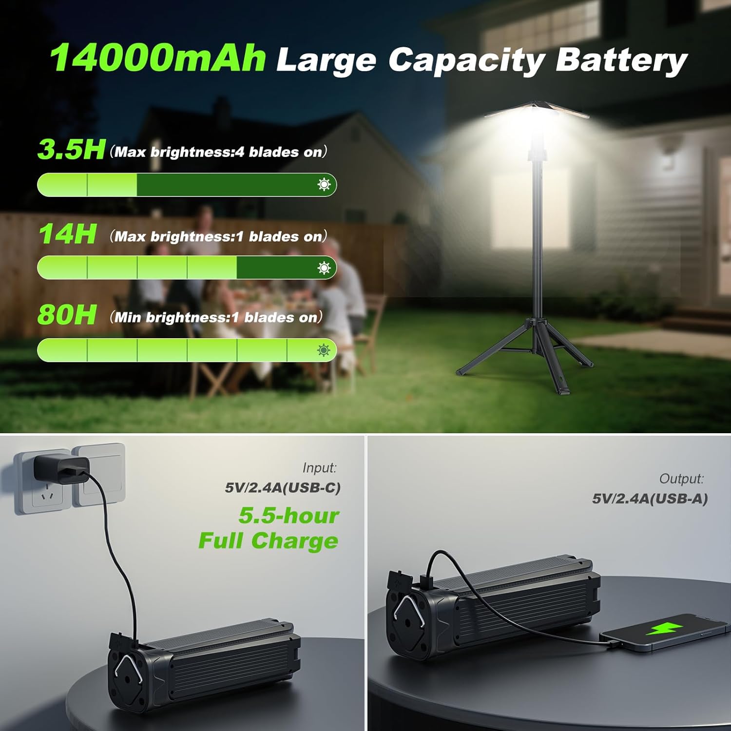 Thumbnail 6 de Camping Lights with Remote & Stand (6 ft) 14,000 mAh Rechargeable Lantern Light – 6,000 Lumen Magnetic Work Light