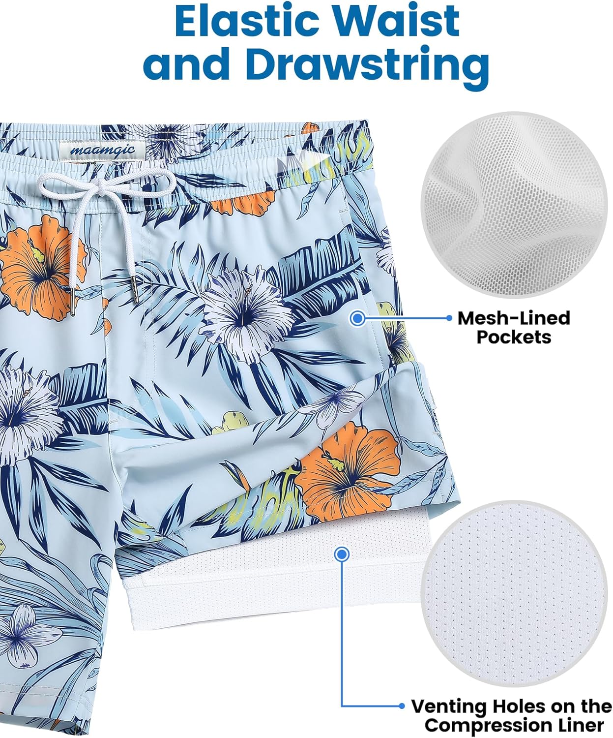 Thumbnail 2 de MaaMgic Men’s Swim Trunks with Compression Liner (7-Inch Inseam) — Quick-Dry Bathing Suit with Phone Pocket