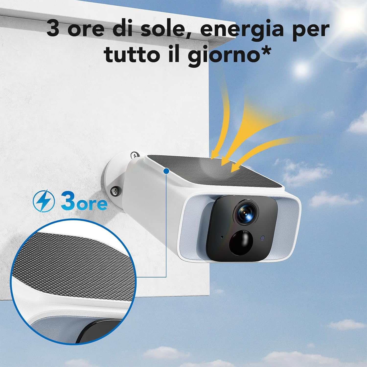 Detalle de GNCC 2K 4MP Telecamera Wi-Fi Esterna Senza Fili con Pannello Solare Integrato – Sorveglianza 365, Visione Notturna a Colori e PIR