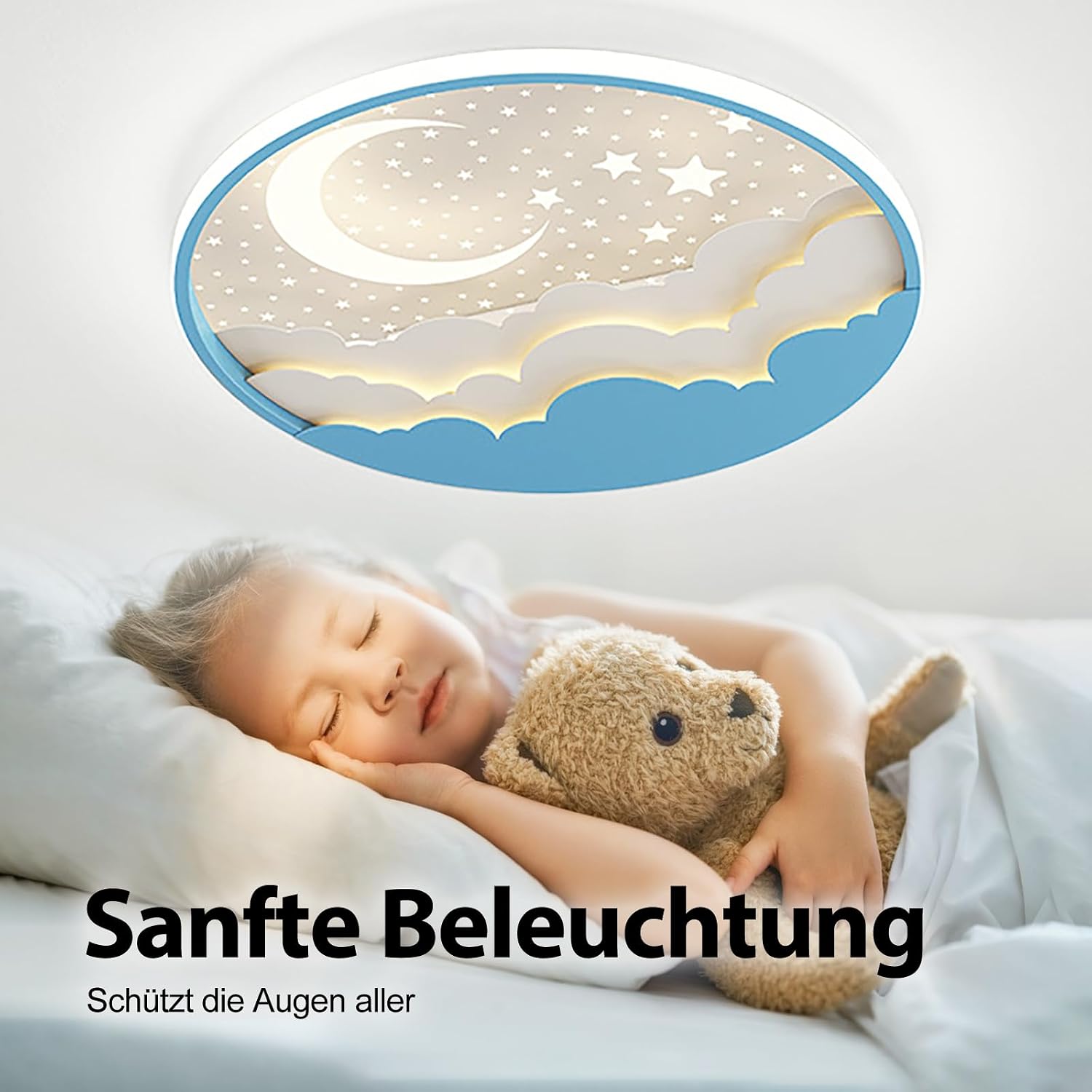 Detalle de Plafoniera Cameretta Bambini Star Moon: LED dimmerabile con telecomando, design stellato in acrilico Blu