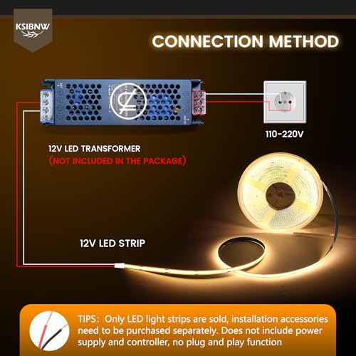 Detalle de KSIBNW Striscia LED COB 12V 10M (5m x 2) – 320 LED/m, Bianco Naturale 4000K, 8mm, Adesiva, Flessibile