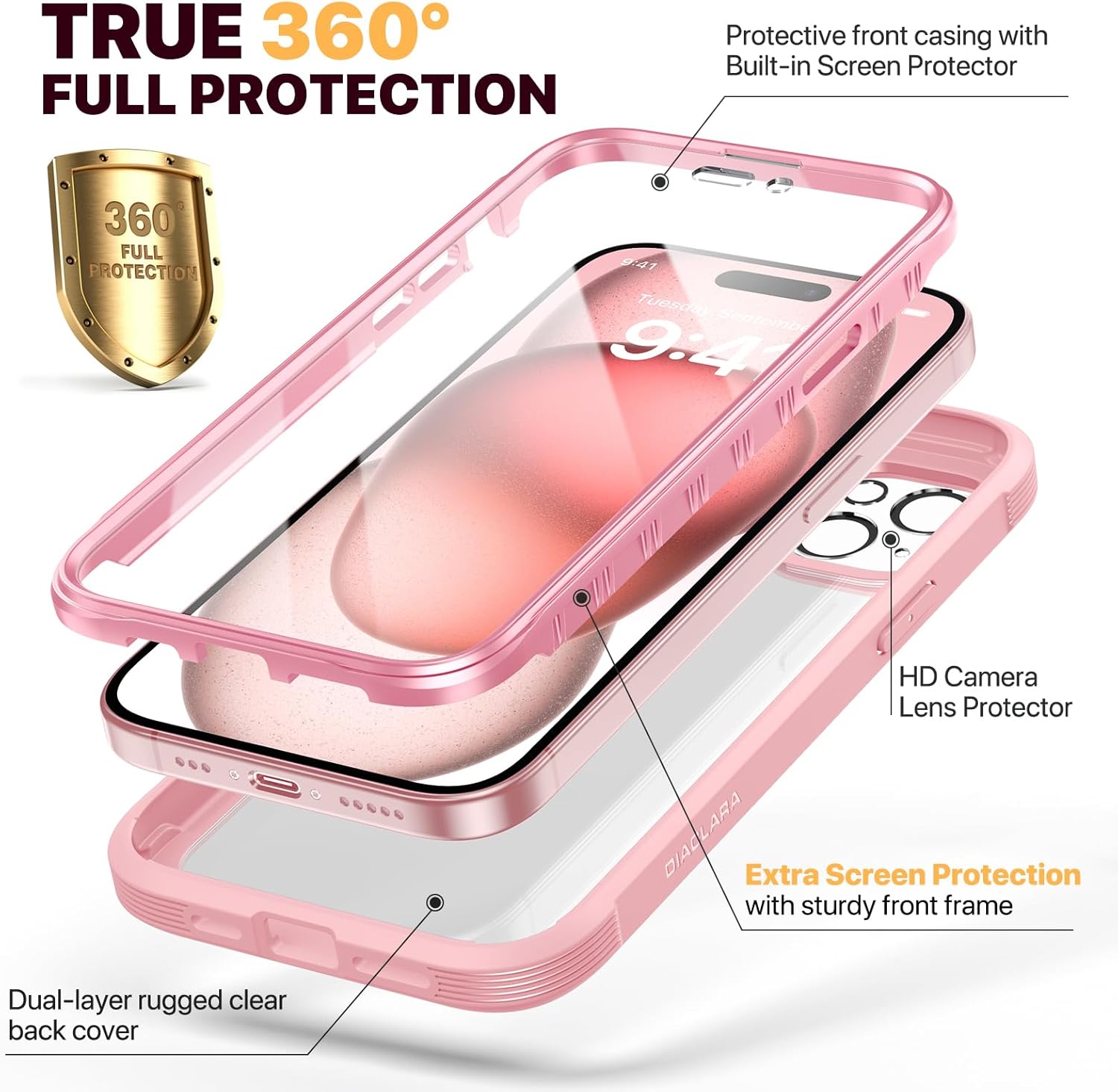 Thumbnail 1 de Diaclara iPhone 15 rugged case with 6.1" screen protector