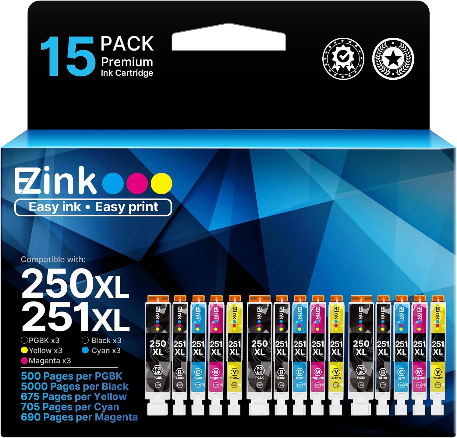 Detalle de E-Z Ink Replacement Ink Cartridges PGI-250XL