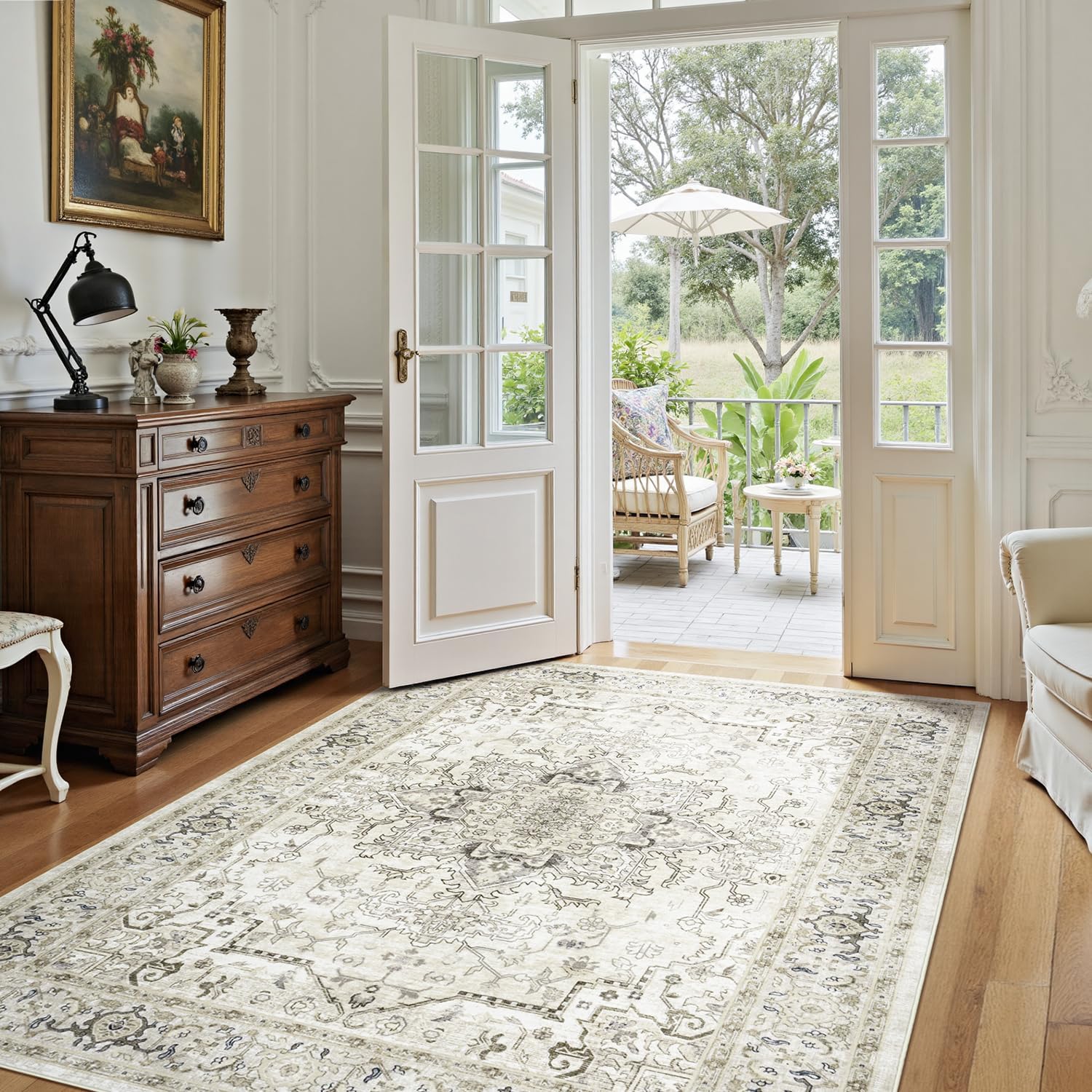 Detalle de Lofus 6x9 Area Rug — Washable, Non-Slip Vintage Boho Style for Living Room, Bedroom, or Office