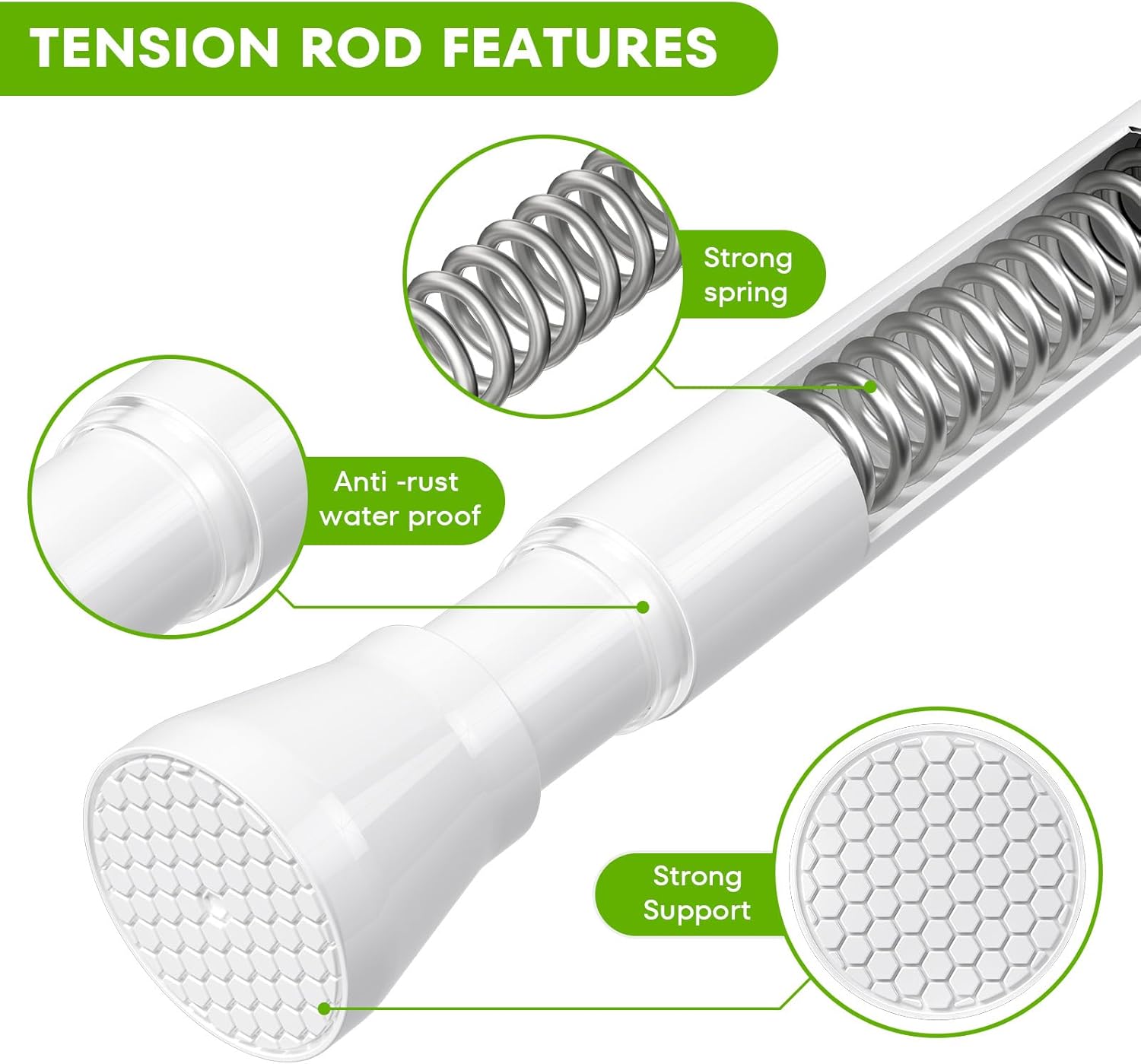 Thumbnail 3 de HAOYUNTE tension rod extendable curtain poles 70–130 cm (no-drill, spring tension)