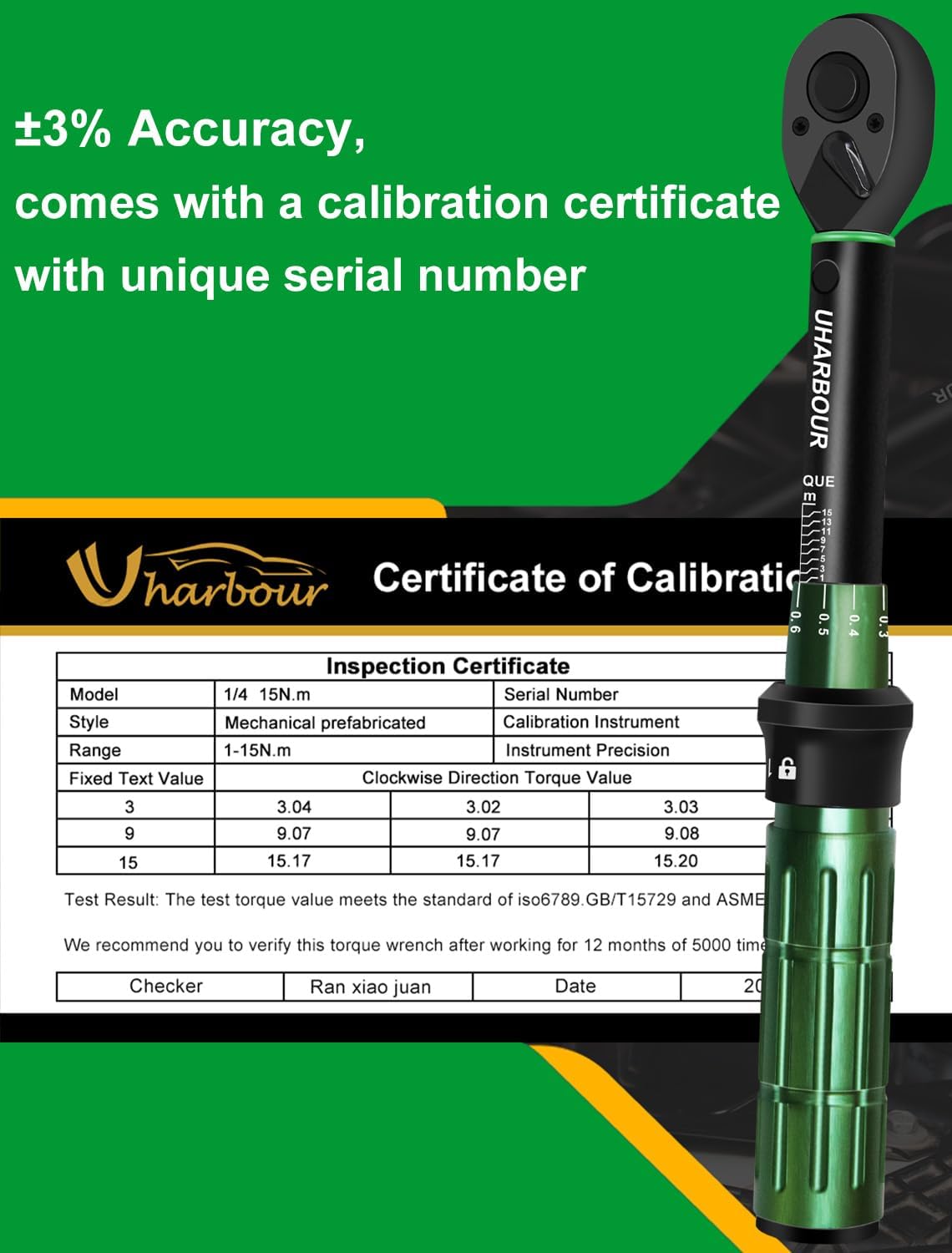 Thumbnail 6 de Uharbour 1/4" Torque Wrench Set (1–15 Nm) with Bits, Extension Rod & Calibration Certificate