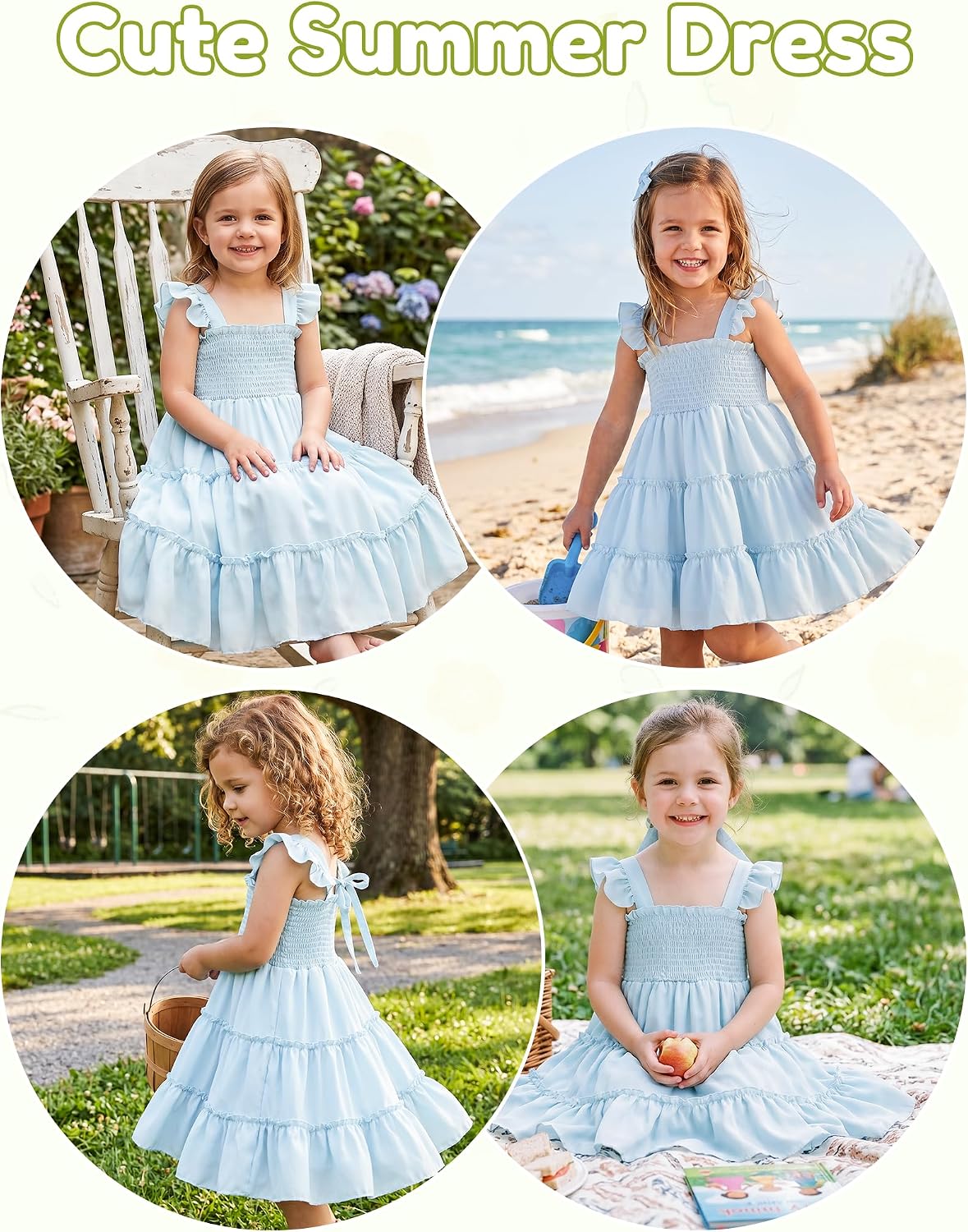 Thumbnail 6 de KIDDLETOWN Robe Bébé Fille d'Été Sans Manches - A-Line Midi, Volants et Épaules Dénudées