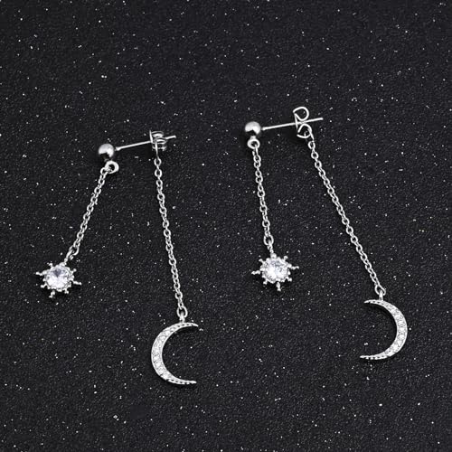 Detalle de Weviway Sterling Silver Moon and Star Drop Earrings with CZ Crystals