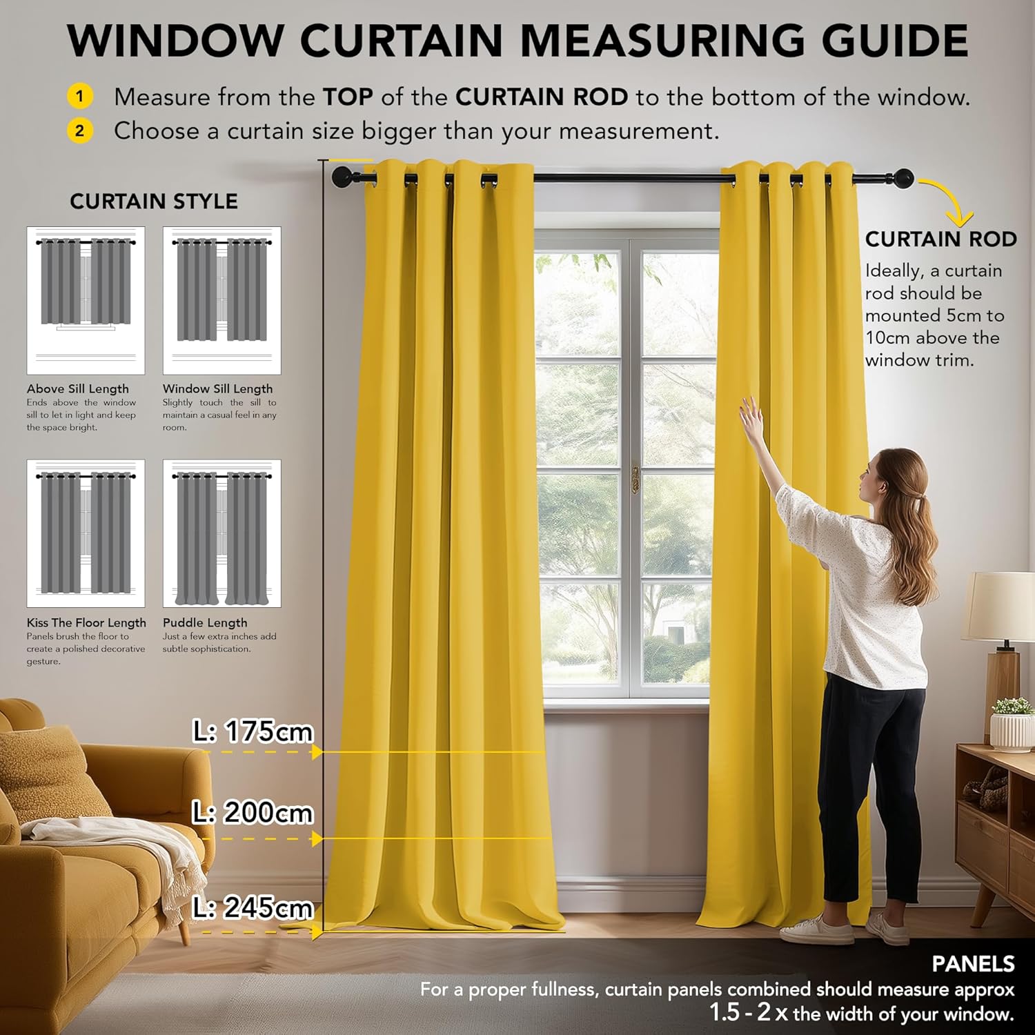 Thumbnail 1 de Deconovo Blickdichter Ösen-Vorhang fürs Kinderzimmer (Thermogardine) Senfgelb, 220x140 cm – 2er Set