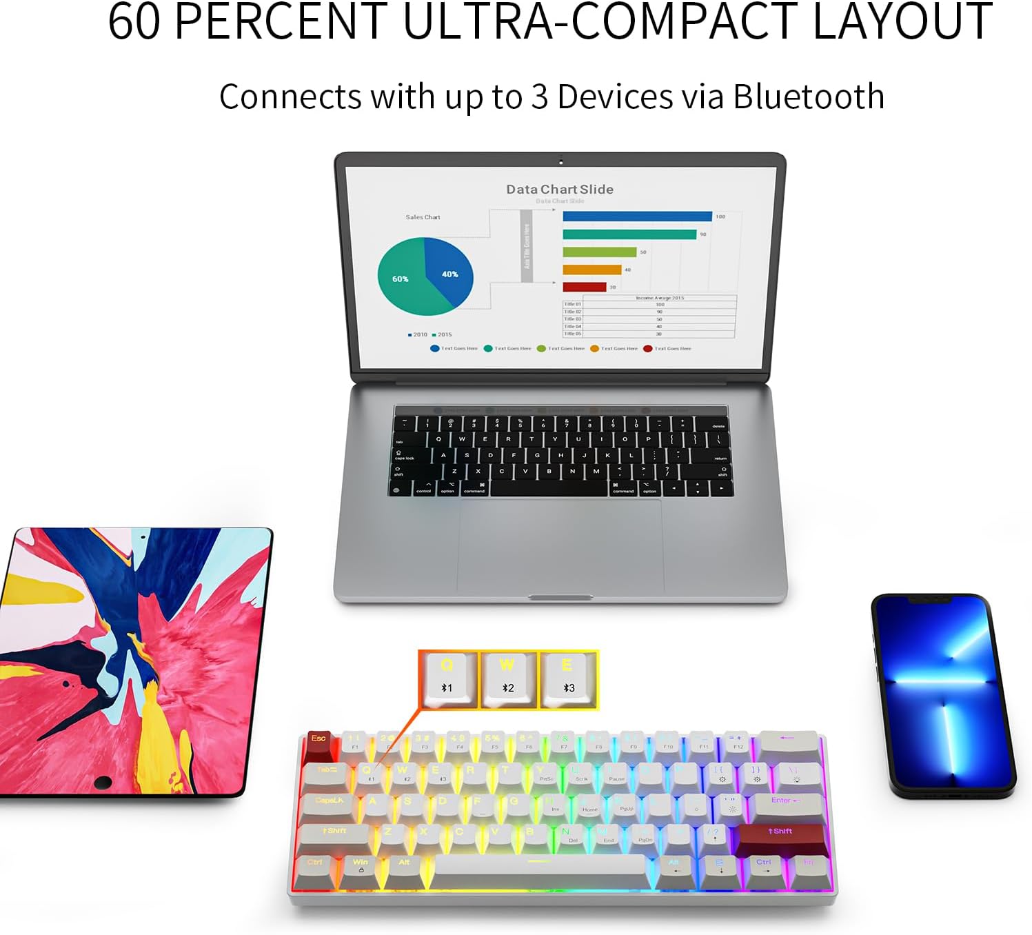 Thumbnail 4 de Newmen GM610 Gaming Mechanische Tastatur (60 %) mit Hot-Swap, RGB und Bluetooth 3.0/5.0 – Rot