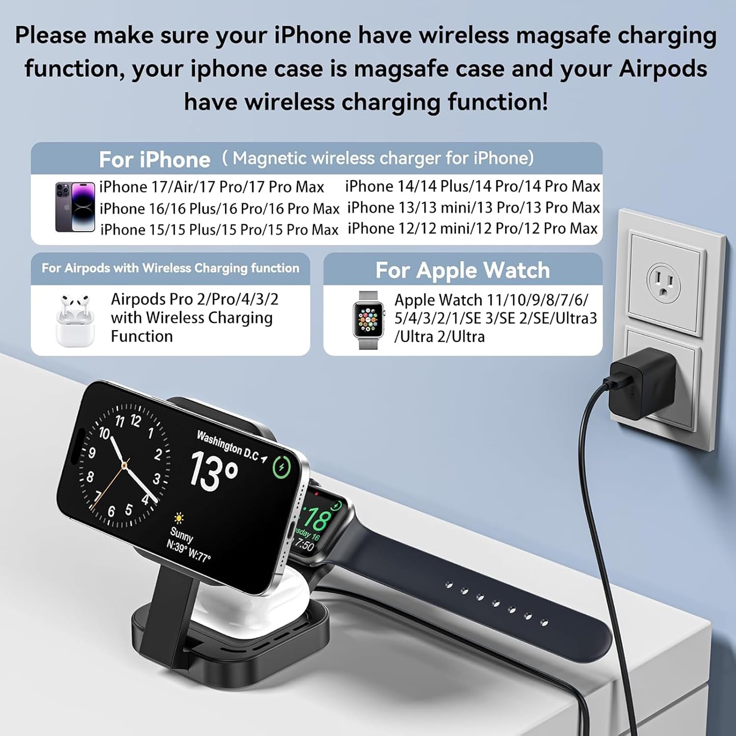Thumbnail 2 de 3 in 1 MagSafe Wireless Charger for Apple Devices