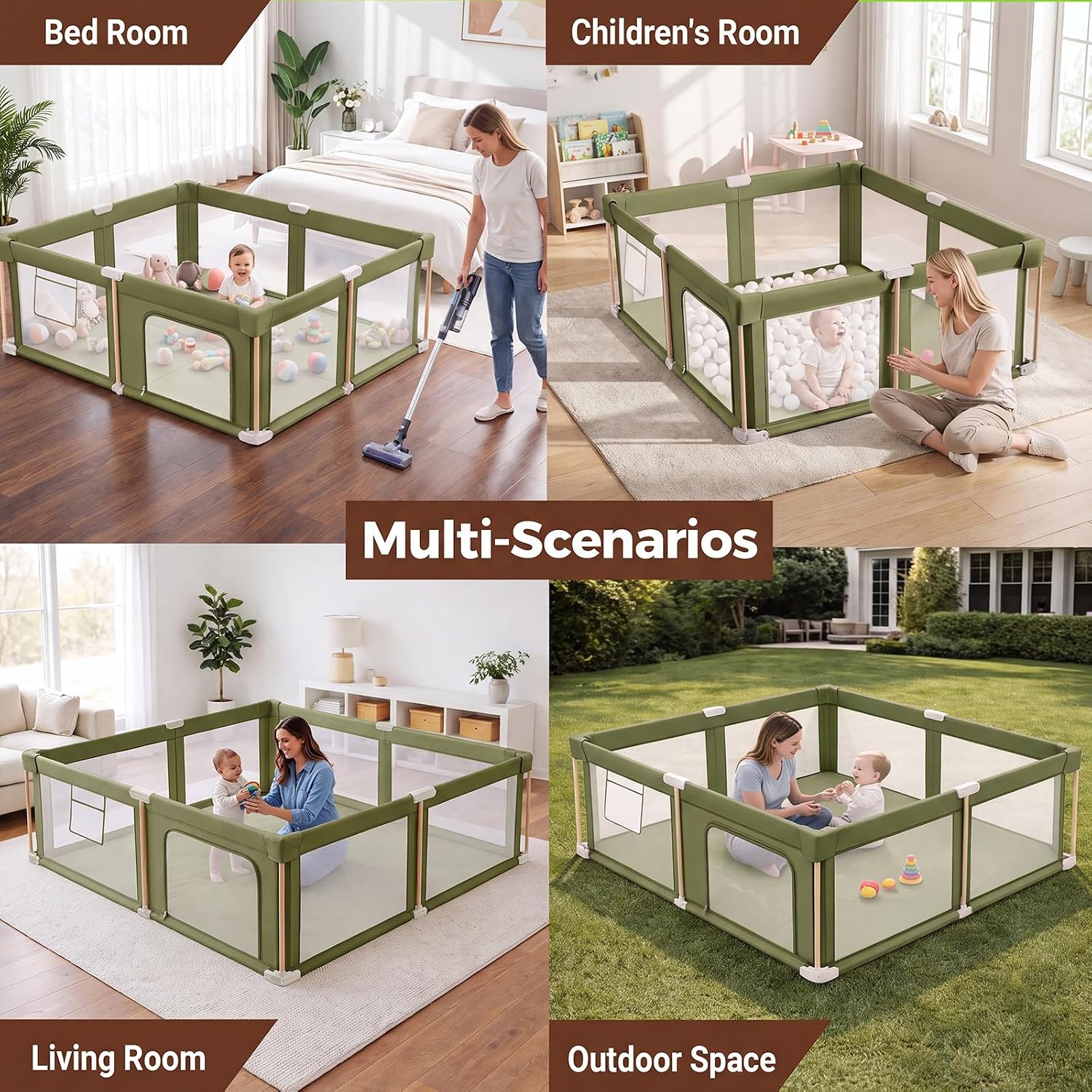 Thumbnail 6 de JevrJeur Foldable Baby Playpen with Mat, 71" × 59", Breathable Mesh