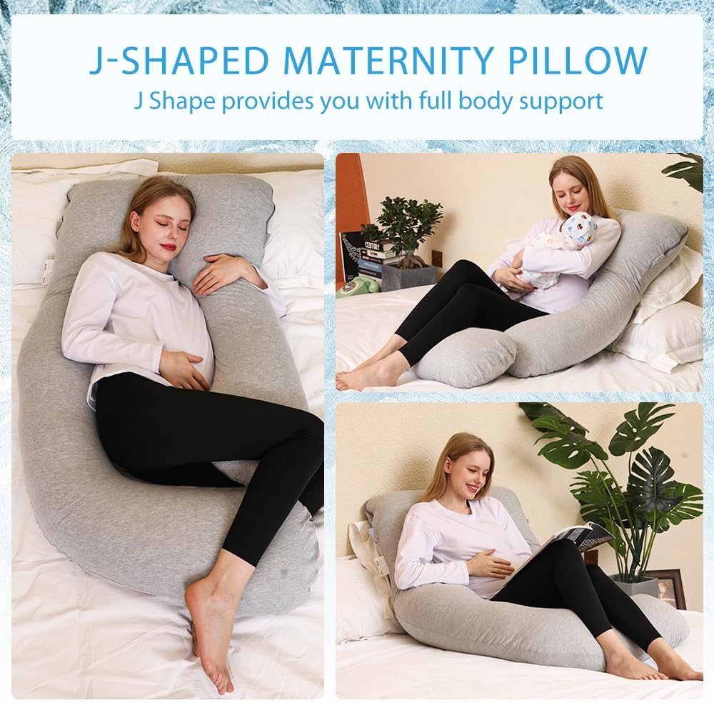 Thumbnail 3 de Chilling Home J-Shaped Pregnancy Pillow (150x70cm) in Grey with Cooling Removable Cover