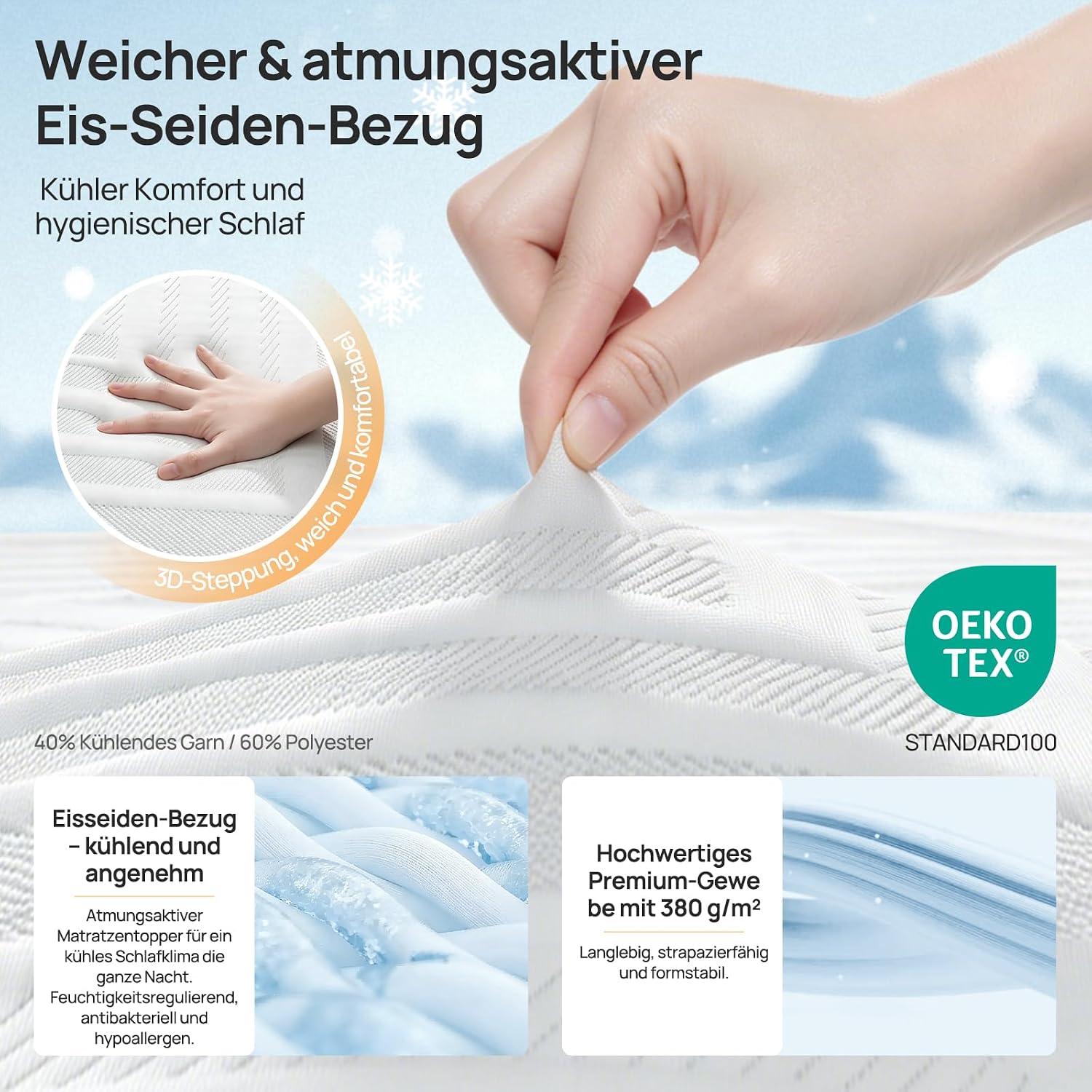 Detalle de MULISOFT Topper 180x200cm H3/H4 – Extra Dick 7,5 cm mit Gel-Memory-Schaum und atmungsaktivem Bezug