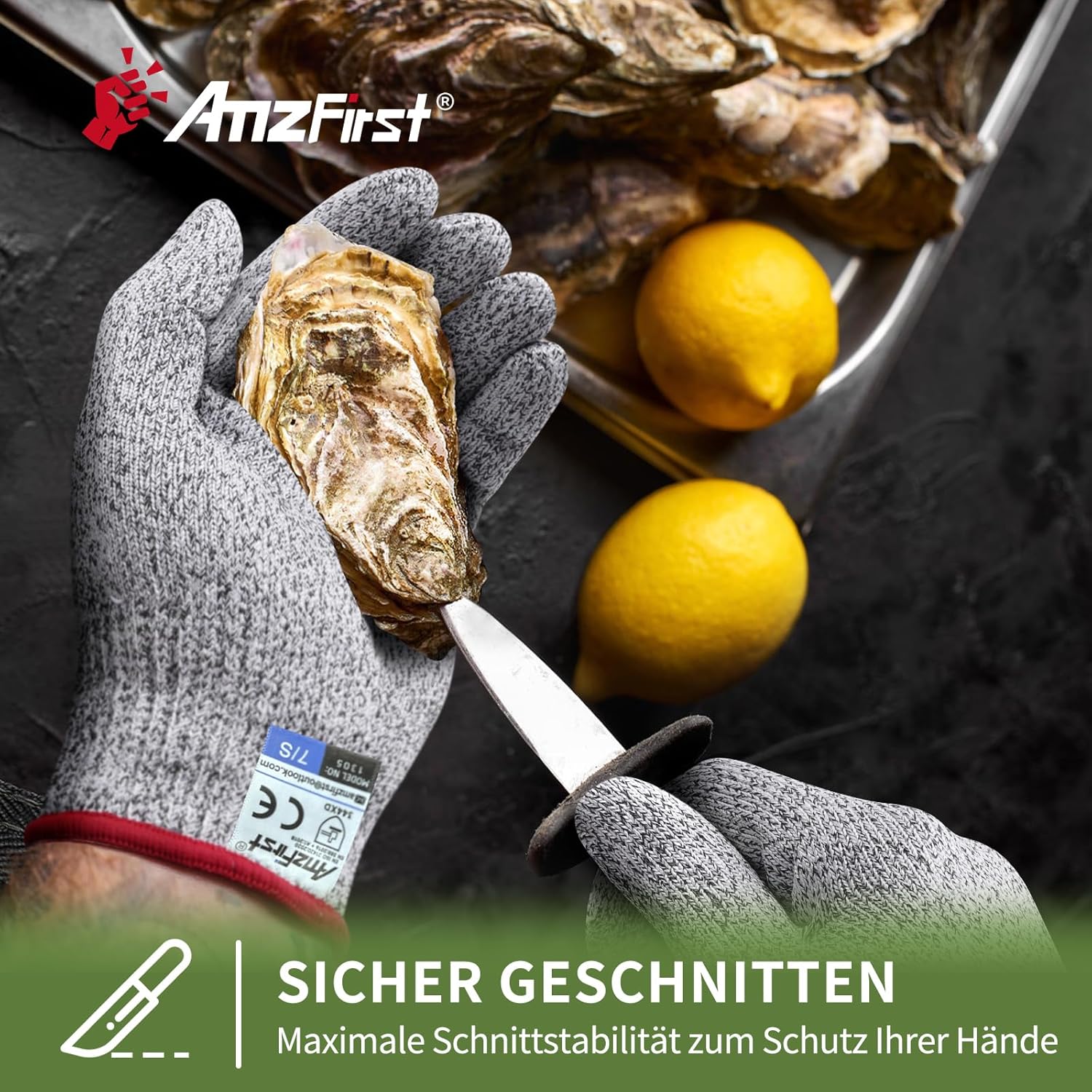 Detalle de AmzFirst Schnittfeste Handschuhe – 2 Paar, Level 5 Schnittschutz, Lebensmittelkontaktqualität, Größe 8/M
