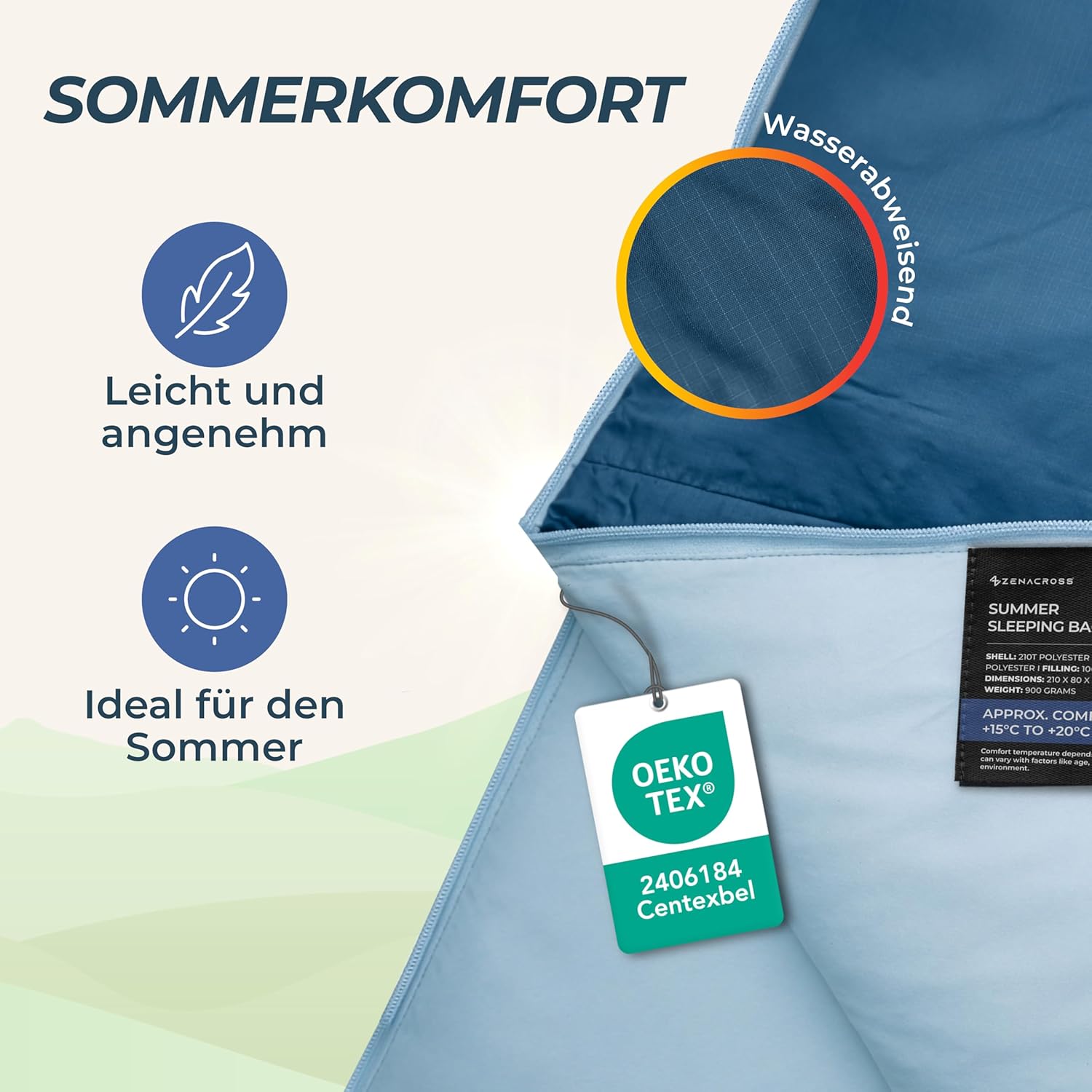 Detalle 2 de Zenacross Schlafsack Erwachsene – Sommerschlafsack ultraleicht (900 g), kompaktes Packmaß 15×30 cm