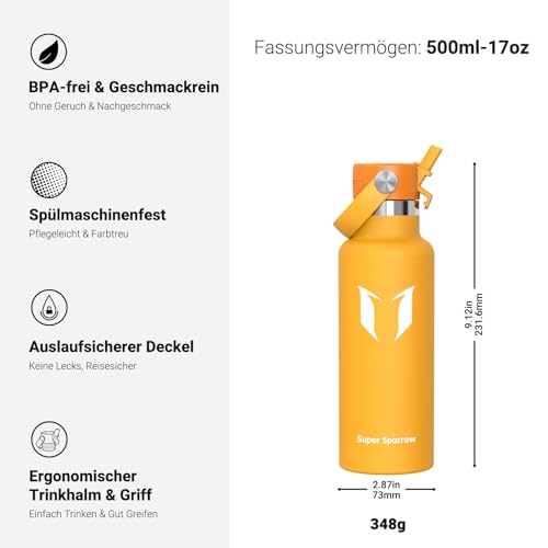Thumbnail 2 de Sparrow Trinkflasche Kinder 500 ml – Edelstahl Thermosflasche mit Strohhalm von Super Sparrow