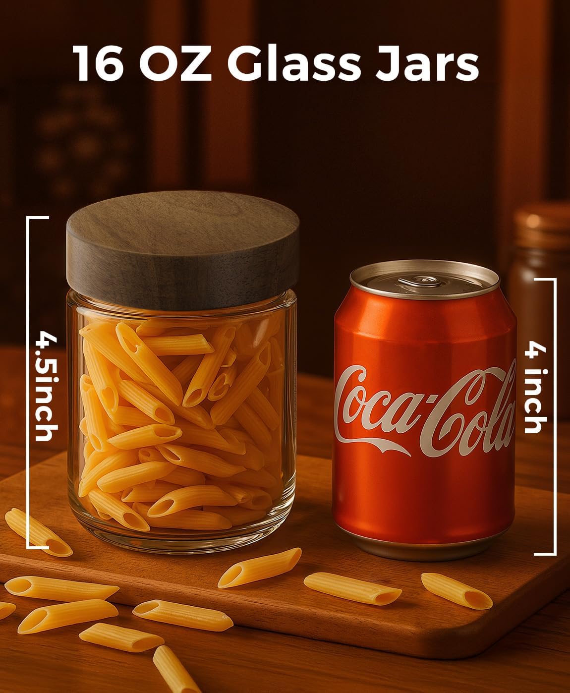 Detalle 2 de Osfel 16oz 4-Pack Overnight Oats Containers with Acacia Wood Airtight Lids (Glass Mason Jars)