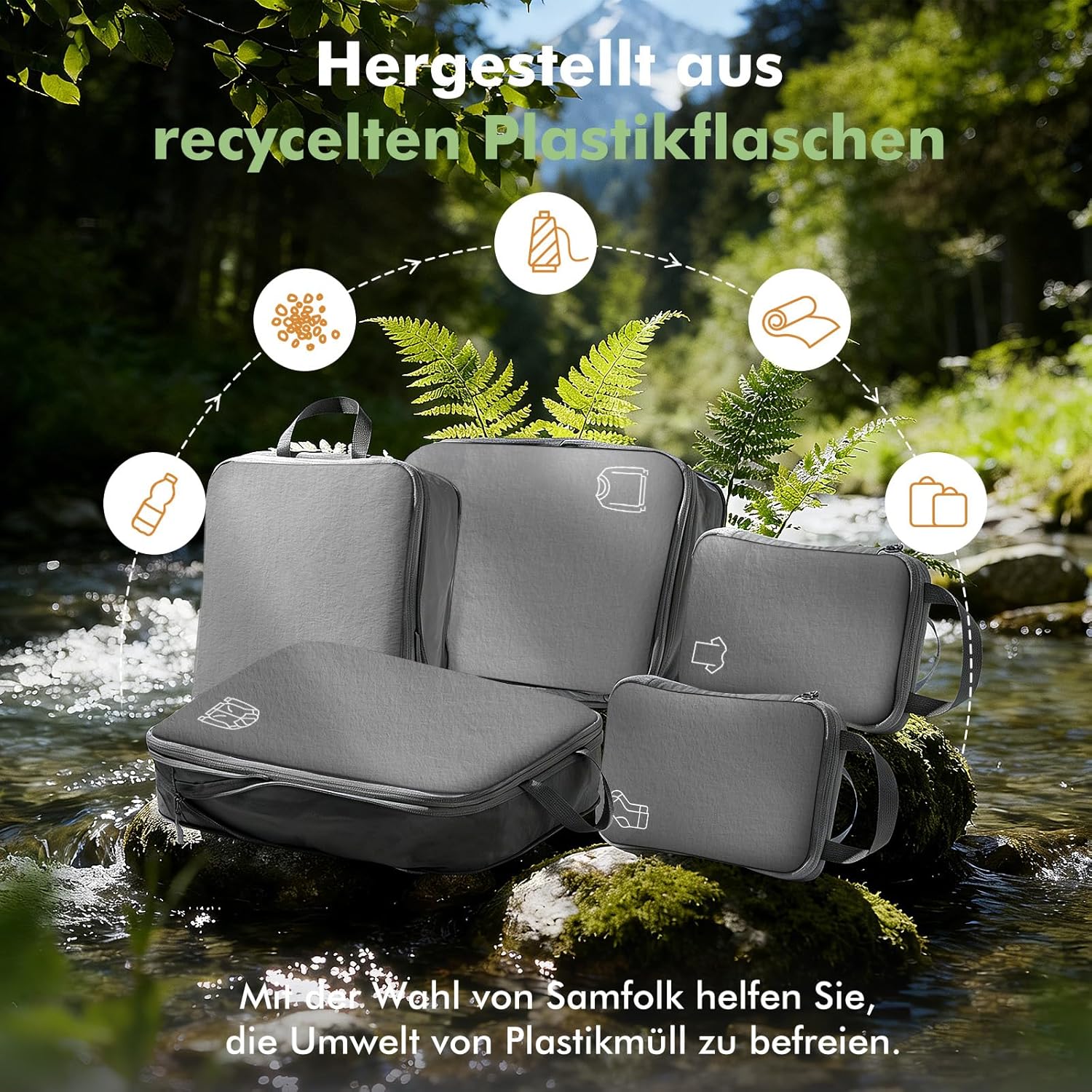 Thumbnail 3 de Samfolk Compression Packing Cubes – robustes Nylon-Set mit Reißverschlüssen, 5-teilig