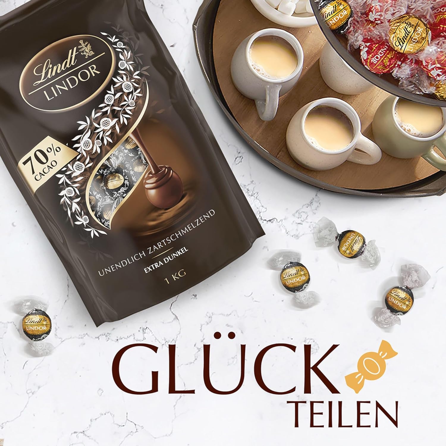Detalle de Lindt LINDOR Extra Dunkel Schokoladen Kugeln – 1 kg Großpackung