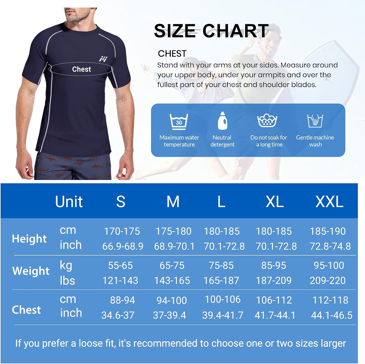 Detalle de MEETWEE Rashguard Homme Anti-UV UPF 50+ à Manches Courtes ou Longues – Séchage rapide et léger