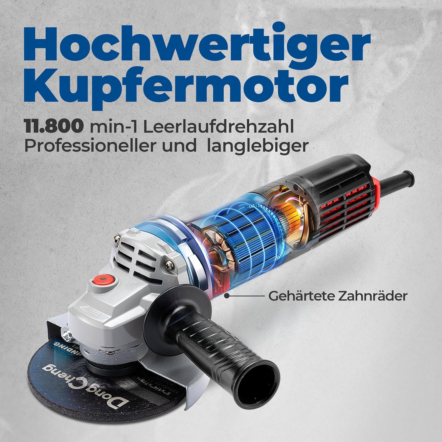 Detalle 2 de DongCheng Winkelschleifer 1100W, 125mm – kompakter Kraftpaket mit Schnellverschluss und umfangreichem Zubehör