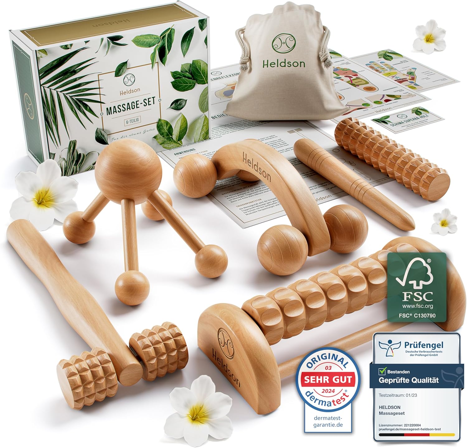 HELDSON Premium Massage Set Holz 6 Teile