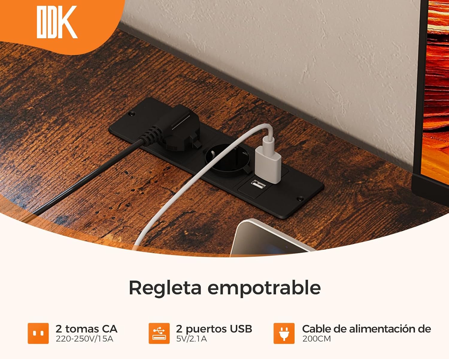 Detalle 1 de ODK Escritorio Esquinero 135×100 cm con enchufes