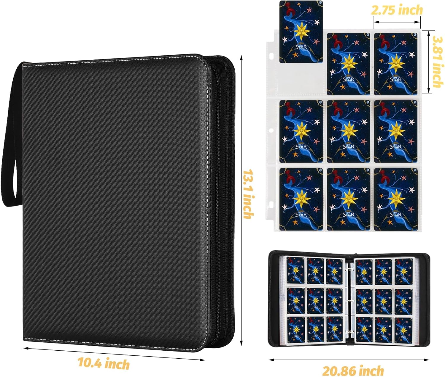 Thumbnail 3 de GERMUN 900-Pocket Trading Card Binder (Carbon Black) – 9-Pocket Sided Pages, Premium PU Leather